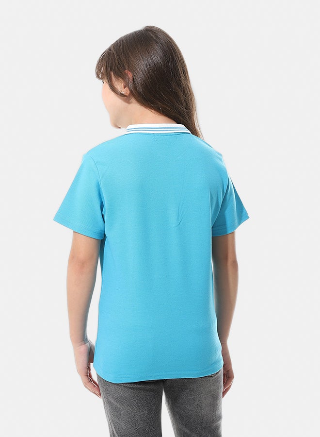Andora Johnny Collar Pique Polo Shirt _ Dark Turquoise & White - Image 3