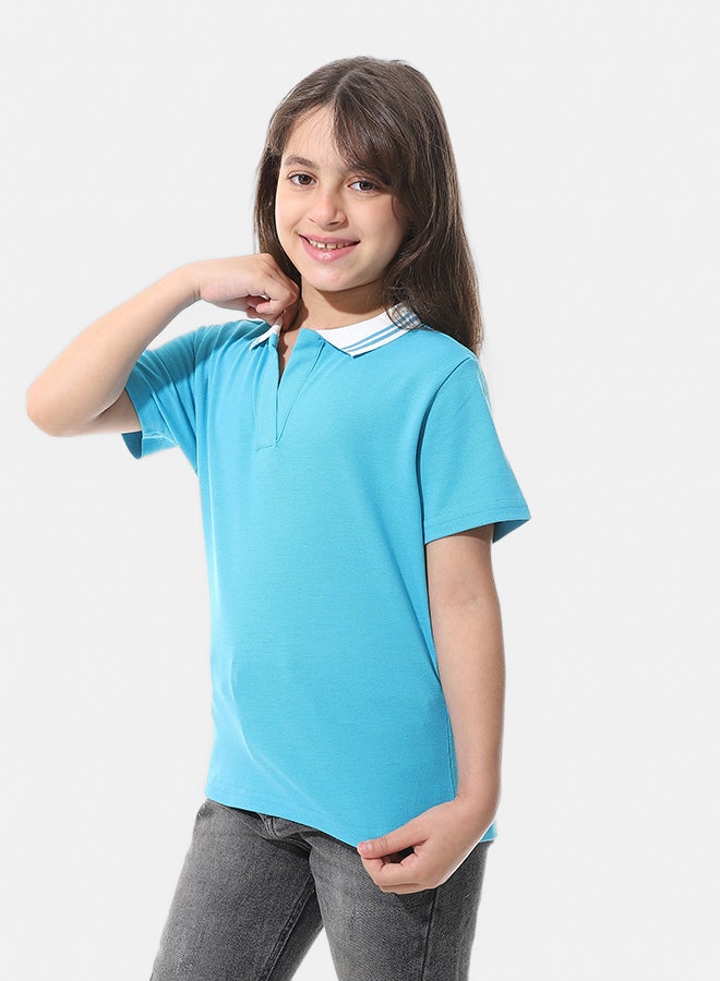 Andora Johnny Collar Pique Polo Shirt _ Dark Turquoise & White - Image 4
