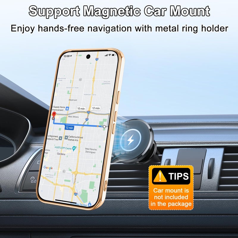 Tnarru Designed for Google Pixel 10/Pixel 10 Pro Case with Ring Stand, Support Magnetic Car Mount Rotating Finger Holder Soft TPU Cover Plating Edge Slim Phone Case for Pixel 10/10 Pro 5G White - Image 3
