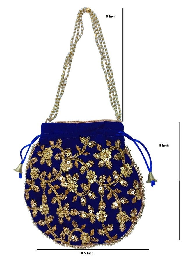 athizay Potli bag Blue Velvet MATKA DESIGN for Women Wristlets Return Gifting handbags for Festivals Birthday Purses - Image 2