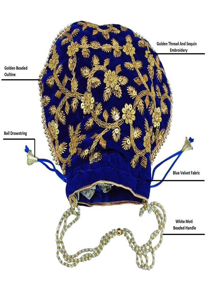 athizay Potli bag Blue Velvet MATKA DESIGN for Women Wristlets Return Gifting handbags for Festivals Birthday Purses - Image 3