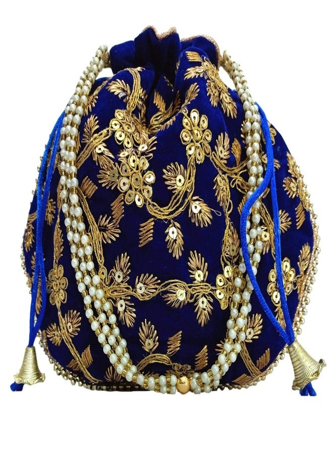 athizay Potli bag Blue Velvet MATKA DESIGN for Women Wristlets Return Gifting handbags for Festivals Birthday Purses - Image 1