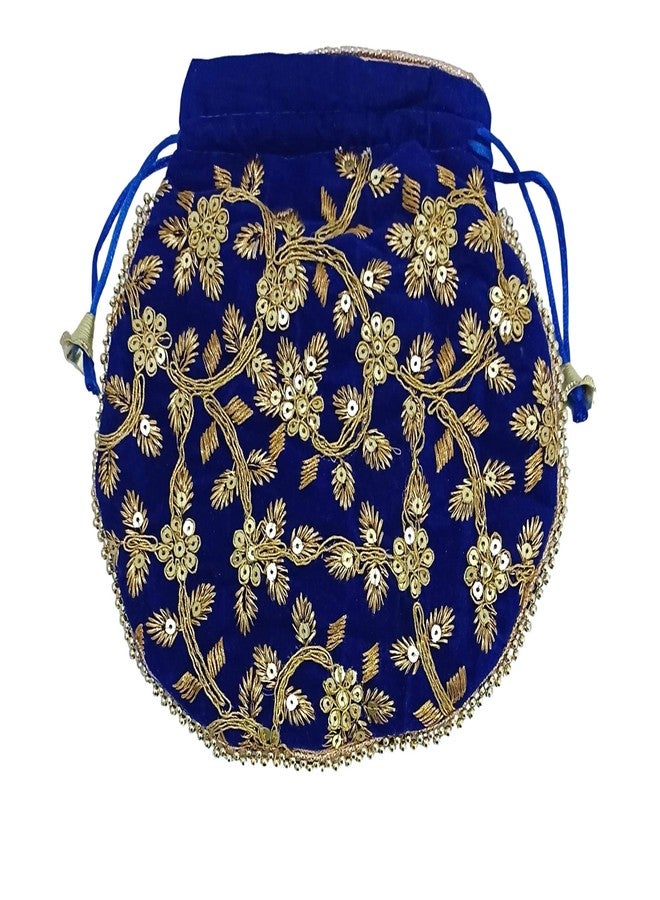 athizay Potli bag Blue Velvet MATKA DESIGN for Women Wristlets Return Gifting handbags for Festivals Birthday Purses - Image 4