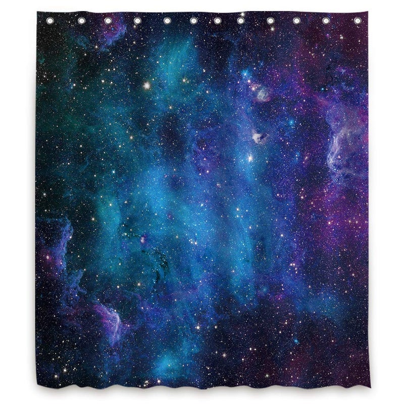 Riyidecor Extra Long Galaxy Outer Space Shower Curtain 72Wx84H Inch Universe Planets Magical Fantasy Starry Nebula in Blue Sky Ocean Decor Fabric Bathroom 12 Pack Plastic Hooks WW-CLLE - Image 4