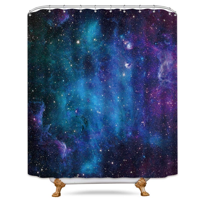 Riyidecor Extra Long Galaxy Outer Space Shower Curtain 72Wx84H Inch Universe Planets Magical Fantasy Starry Nebula in Blue Sky Ocean Decor Fabric Bathroom 12 Pack Plastic Hooks WW-CLLE - Image 2