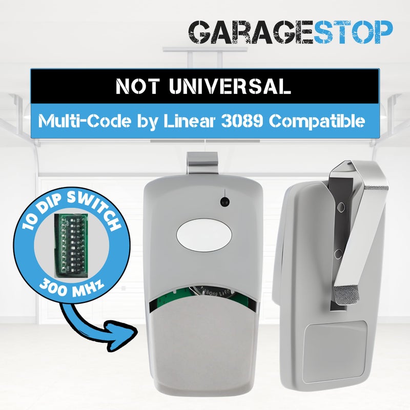 Garage Stop 2X Garage Door Opener Remote For Linear Multi-Code 3089 308911 Mcs308911 10 Dip Switch Gate Opener Remote 300Mhz Garage Clicker Replacement - Image 5