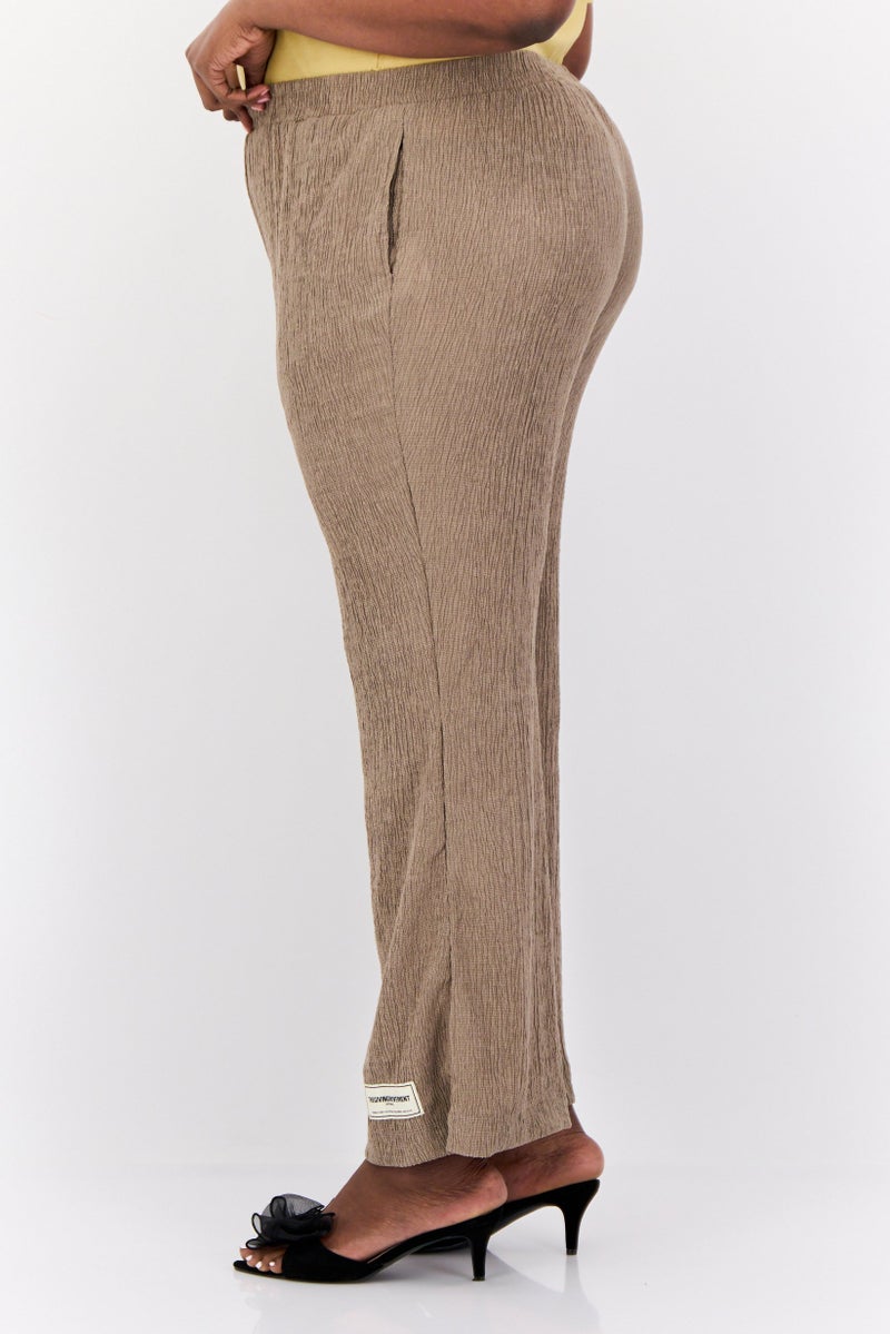 The Giving Movement Women Regular Fit Textured Wide Leg Pants, Taupe  - Image 2