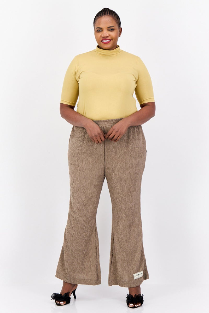 The Giving Movement Women Regular Fit Textured Wide Leg Pants, Taupe  - Image 4