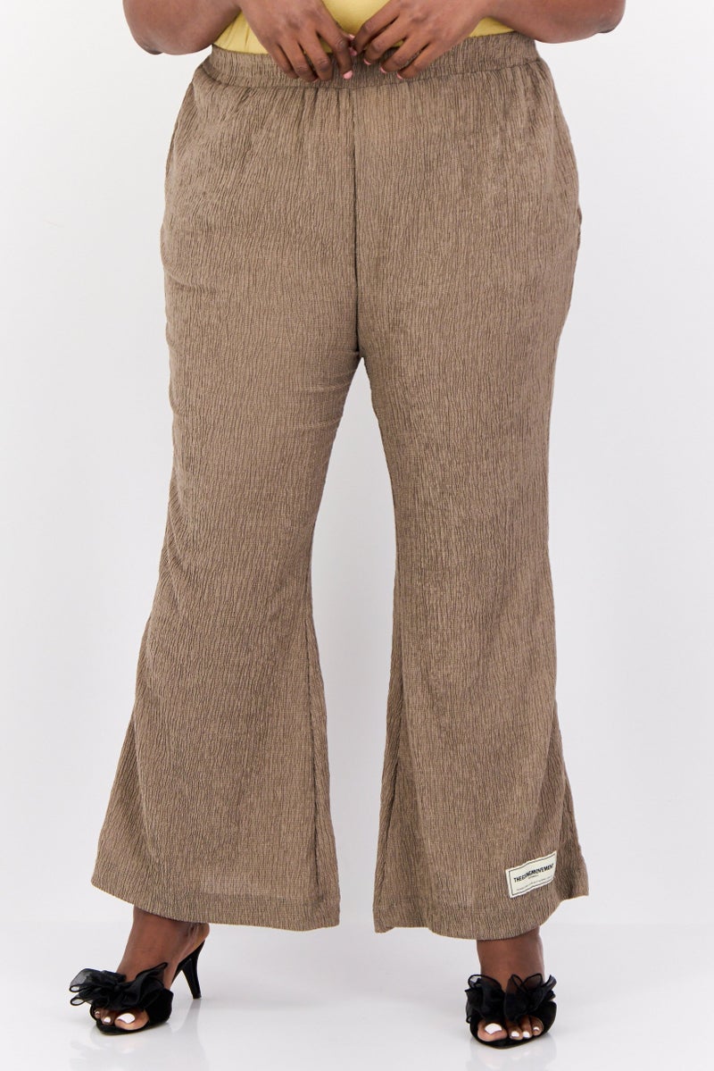 The Giving Movement Women Regular Fit Textured Wide Leg Pants, Taupe  - Image 1