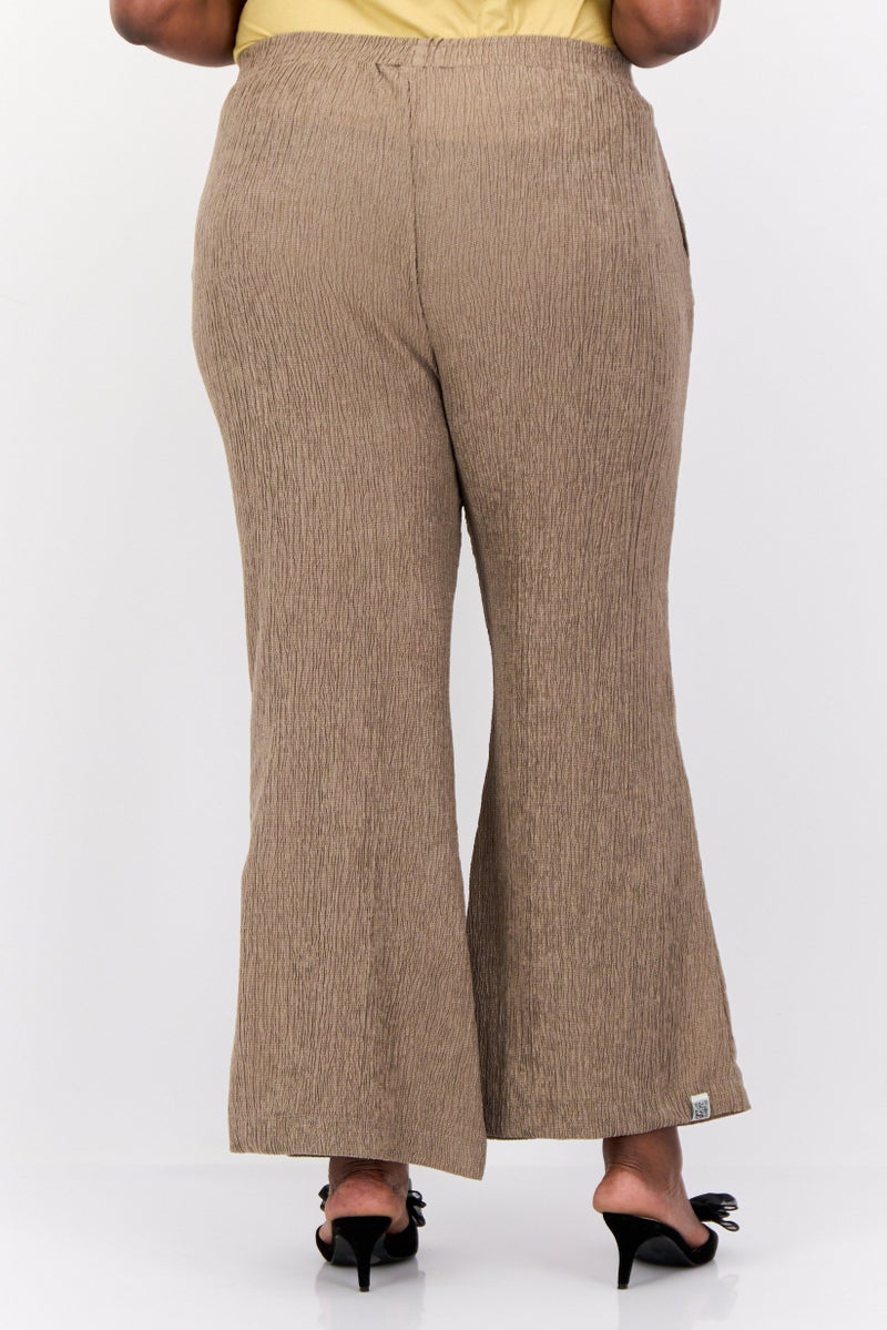 The Giving Movement Women Regular Fit Textured Wide Leg Pants, Taupe  - Image 3