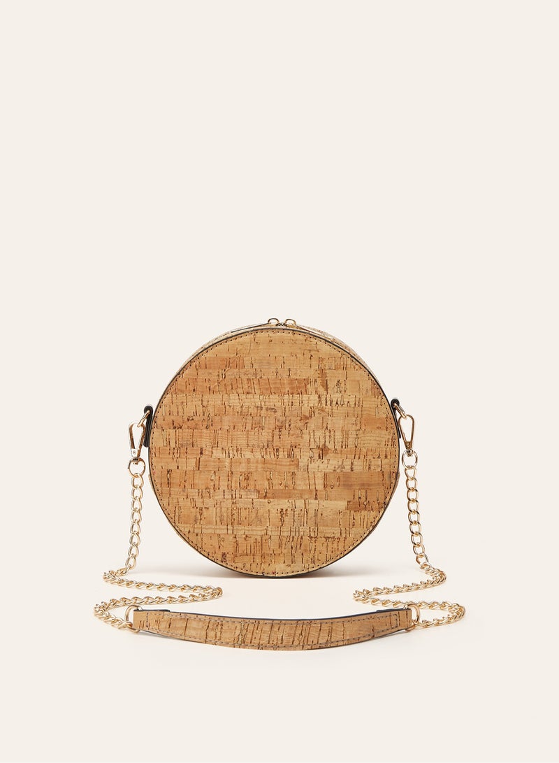 Women Bohemian Mandala Floral Print Round Crossbody Bag, Recycled Cork Circular Chain Shoulder Handbag - Image 5