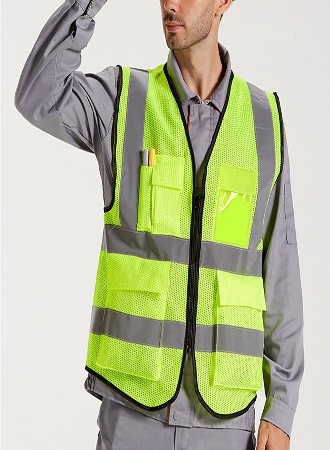 XIAKE Mesh Safety Vest High Visibility Reflective Vest with Pockets and Zipper, Meets ANSI/ISEA Standards, Yellow, S - Image 2