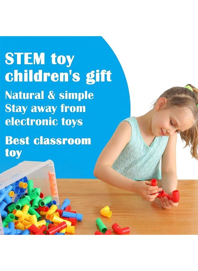 Loquat 96 Pieces STEM Building Blocks Set, Kids Tube Locks Construction Set with Baseplate, Preschool Educational Pipe Toy Gift for Toddler Aged 3+，Educational Building Blocks Set with Wheels Spouts  Joint  - Image 3