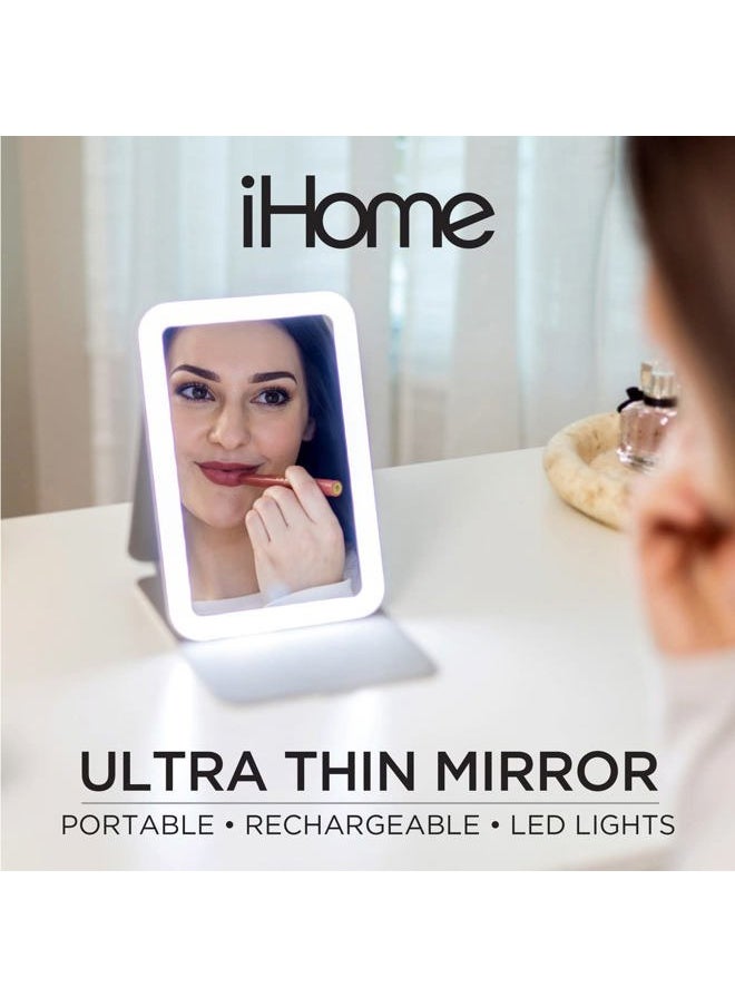 iHome Travel Mirror with Light and Adjustable Stand, Shatterproof Makeup Mirror with Rechargeable Battery – White  - Image 5