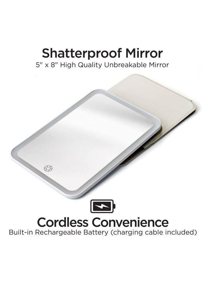 iHome Travel Mirror with Light and Adjustable Stand, Shatterproof Makeup Mirror with Rechargeable Battery – White  - Image 2