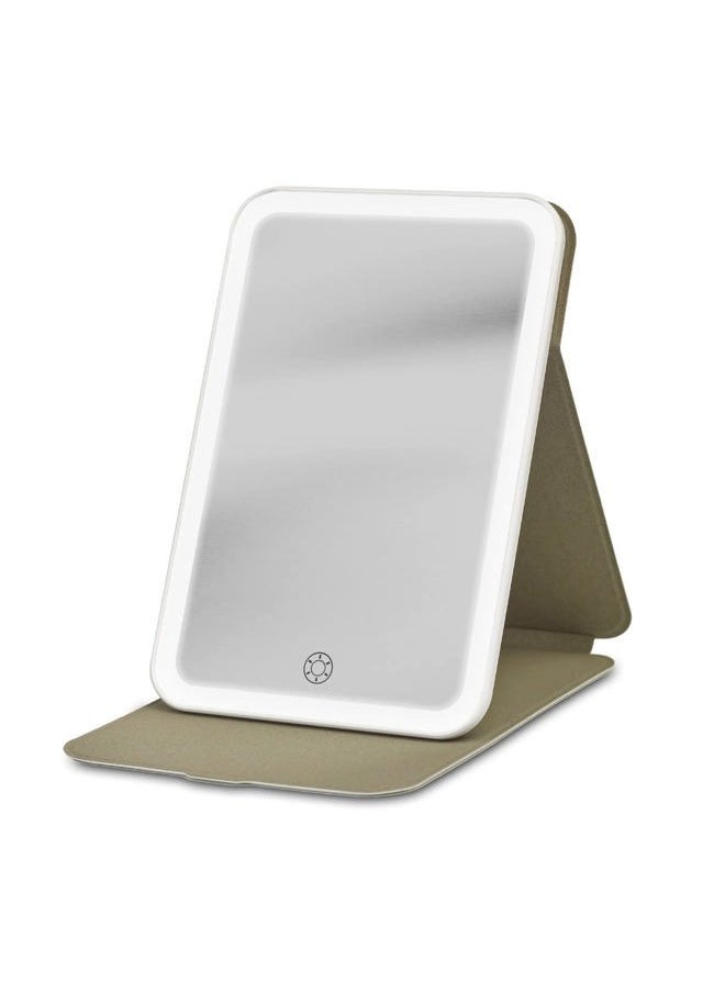 iHome Travel Mirror with Light and Adjustable Stand, Shatterproof Makeup Mirror with Rechargeable Battery – White  - Image 1