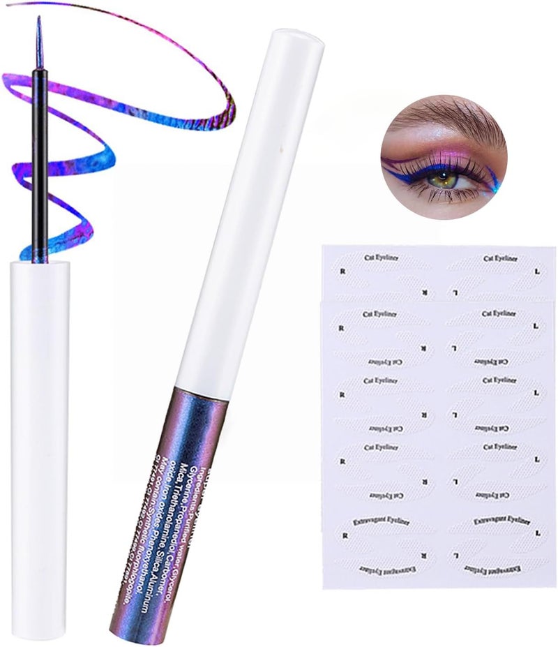Chameleon Purple Blue Glitter Liquid Eyeliner Longlasting Waterproof MultiDimensional Shimmering Effect 2 Eyeliner Sticker Sparkling Metallic Satin Eye Liner Pencil for Party Stage Cosplay