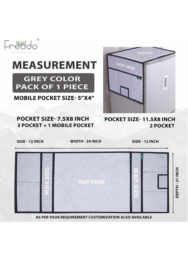 FREDDO FREDDO Refrigerator/Fridge Top Cover With 5 Pocket and 1 Small Pocket for Mobile (Top Area 24 x 21 inch), Grey Color, Pack of 1 Piece  - Image 2