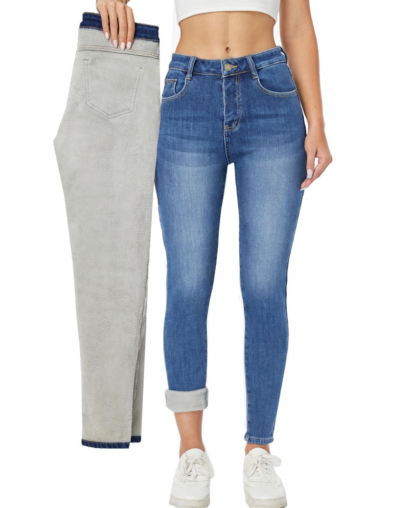 heipeiwa Women's Fleece Lined Jeans Winter Jeans Thermal Stretch Warm Flannel Lined Skinny Denim Pants - Image 1