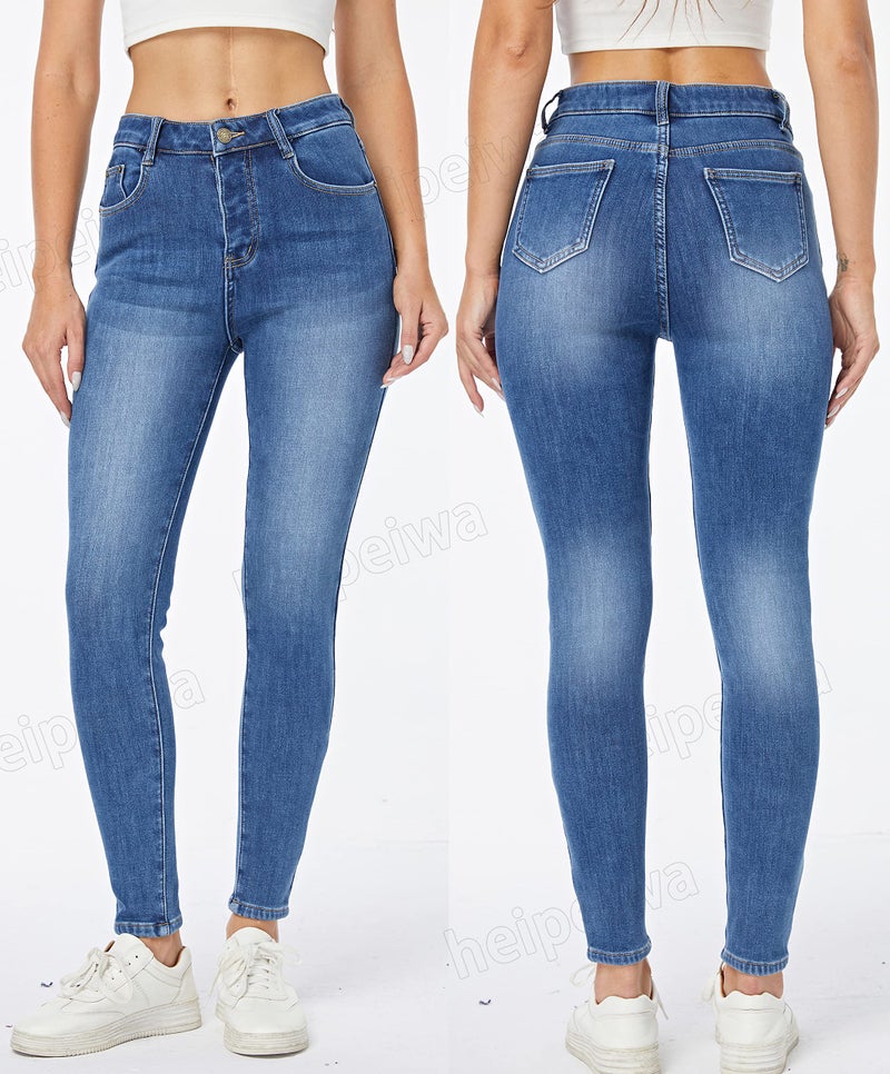 heipeiwa Women's Fleece Lined Jeans Winter Jeans Thermal Stretch Warm Flannel Lined Skinny Denim Pants - Image 3
