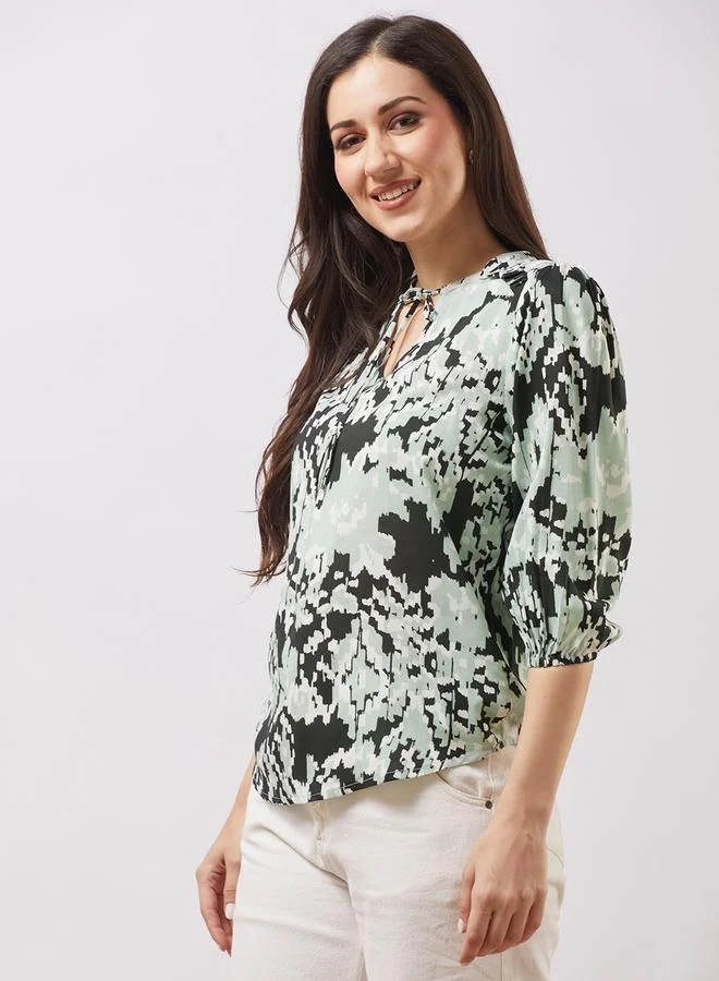 globus Globus Multi All Over Print Tie-Up Detail Top