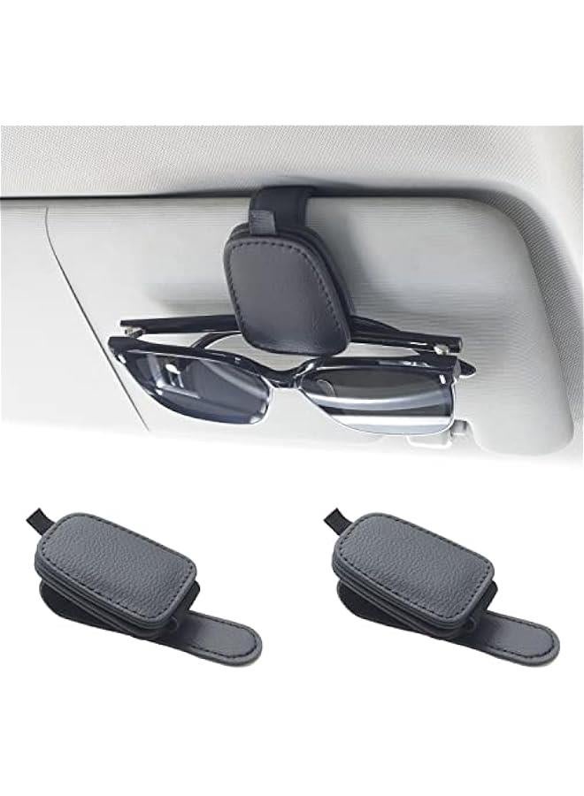 Generic 2 Packs Sunglasses Holders for Car Visor - Magnetic Leather Sunglasses Holder and Ticket Card Clip - Car Visor Accessories (Black)  - Image 1