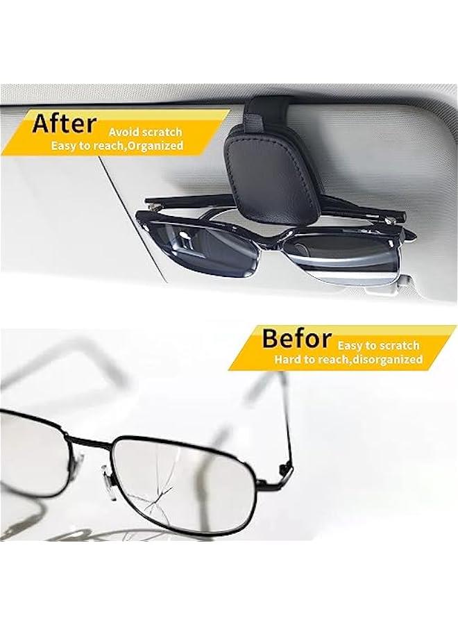 Generic 2 Packs Sunglasses Holders for Car Visor - Magnetic Leather Sunglasses Holder and Ticket Card Clip - Car Visor Accessories (Black)  - Image 3