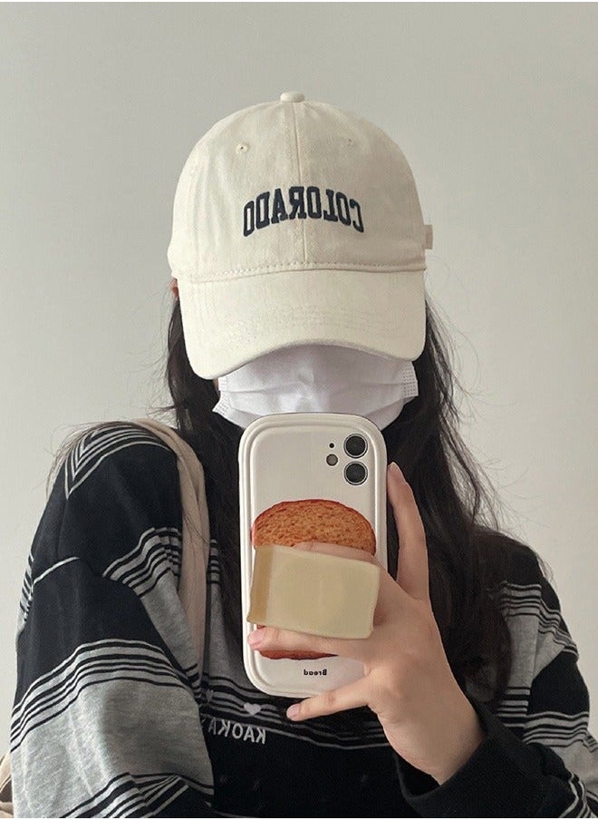 NIBEMINENT Women Men Korean Version Versatile Breathable Baseball Cap Spring Autumn Smile Design Adjustable Sun Protection Peaked Suitable for Daily Outdoor Sports White  - Image 1