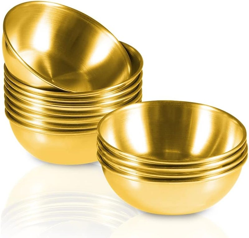 Amytalk 12 Pack 3.2inch Stainless Steel Sauce Dishes Mini Individual Saucers Bowl Round Seasoning Dishes Sushi Dipping Bowl Appetizer Plates, Golden - Image 1