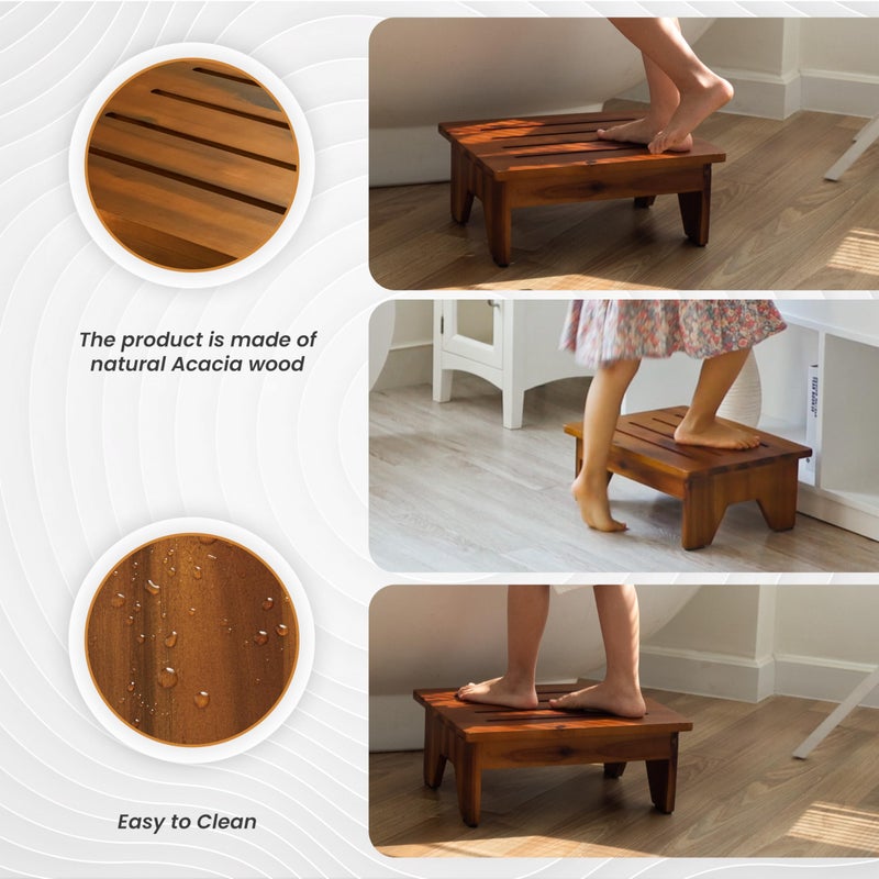 Holana 6.5" Wooden Step Stool for Adults (No Assemble Required)- 500 Lbs One Step Stools for High Bed Riser - Small Stepping Stool for Elderly, Seniors, Kid/Bathroom, Bed, Kitchen (Acacia) - Image 3