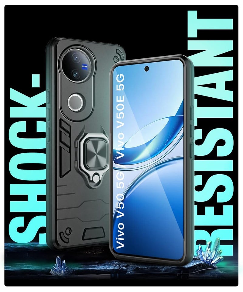 AIBEX Armor Back Cover Compatible for Vivo T4R 5G / iQOO Z10R 5G / Vivo V50E 5G / Vivo V50 5G| Rugged Shockproof Case with Ring Holder & Kickstand | Military-Grade Protection | Magnetic Car Mount - Image 2