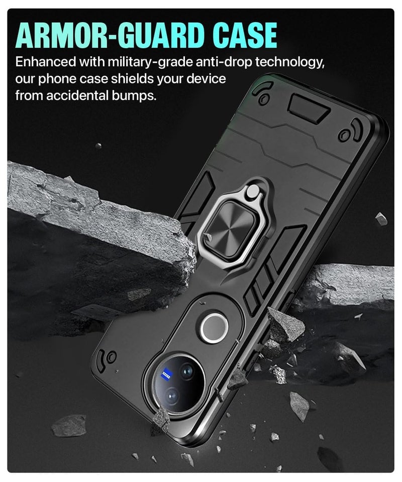 AIBEX Armor Back Cover Compatible for Vivo T4R 5G / iQOO Z10R 5G / Vivo V50E 5G / Vivo V50 5G| Rugged Shockproof Case with Ring Holder & Kickstand | Military-Grade Protection | Magnetic Car Mount - Image 3