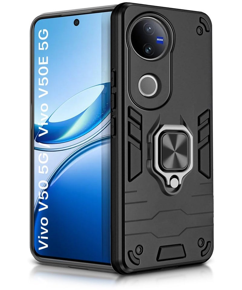 AIBEX Armor Back Cover Compatible for Vivo T4R 5G / iQOO Z10R 5G / Vivo V50E 5G / Vivo V50 5G| Rugged Shockproof Case with Ring Holder & Kickstand | Military-Grade Protection | Magnetic Car Mount - Image 1