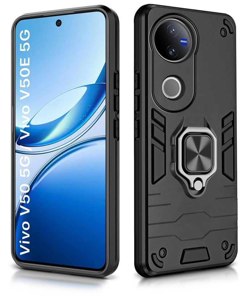 AIBEX Armor Back Cover Compatible for Vivo T4R 5G / iQOO Z10R 5G / Vivo V50E 5G / Vivo V50 5G| Rugged Shockproof Case with Ring Holder & Kickstand | Military-Grade Protection | Magnetic Car Mount - Image 4