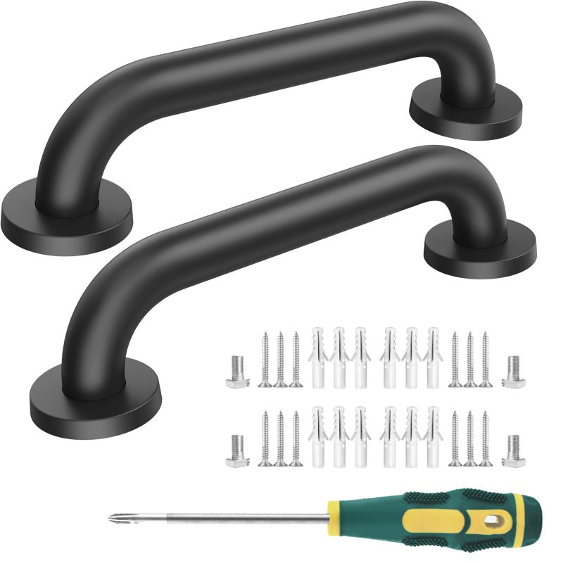 MAICOBI 12 Inch Shower Grab Bars 2 Pack AntiSlip Stainless Steel Bathroom Safety Handles for Elderly Handicap 304 Steel Black Knurled GripBlack 12in2Sets - Image 2
