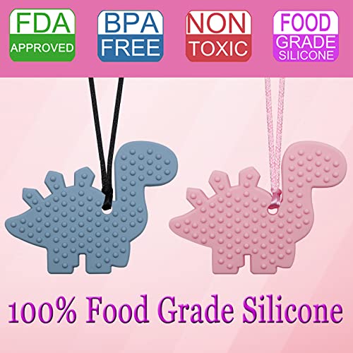 LeeYean Sensory Chew Necklaces for Kids, Boys, and Girls - 2 Pack Dinosaur Silicone Chewy Toys for Autism, ADHD, SPD, Oral Motor Chewing Necklaces for Adults - Image 2