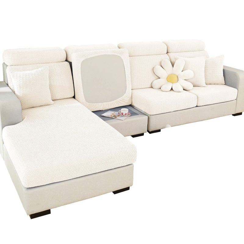 MIFXIN Couch Cushion Covers Sofa Cover Magic Sofa Cover Stretch Universal Elastic L Shape Sofa Sectional Cushion Slipcover Chaise Lounge Furniture Protector Weave White Chaise Cover