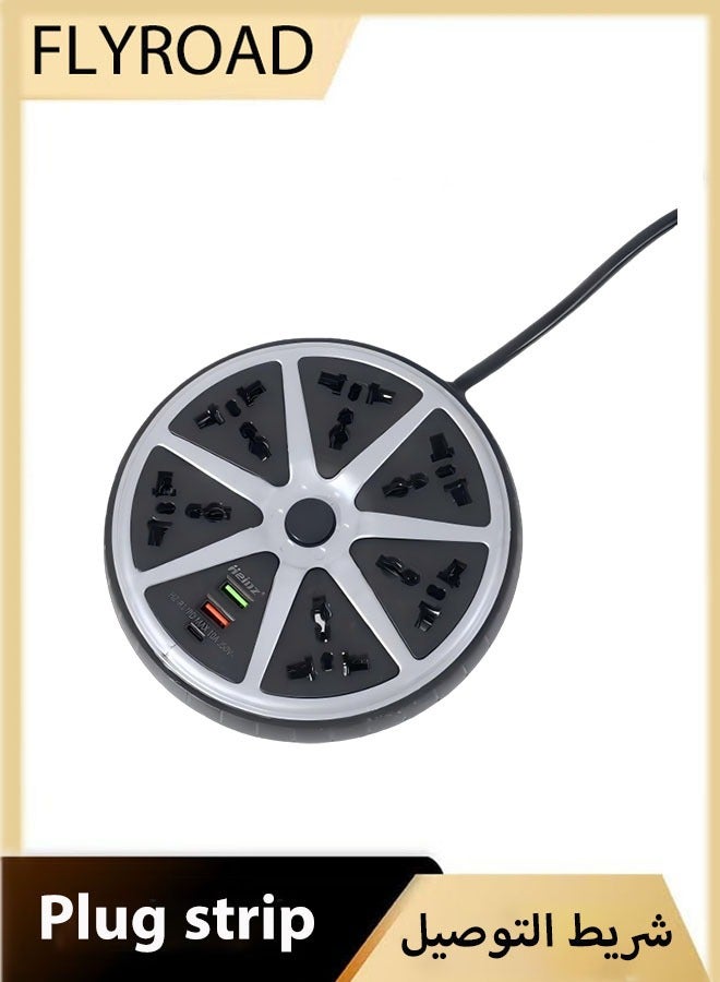 فلاي رود تمديد طاقة عالمي متعدد المقابس سلك تمديد بطول 2 متر مع واقي من التيار الزائد 6 مقابس طاقة 2 منفذ USB 1 منفذ Type-C للمنزل والمكتب باللون الأسود - Image 1