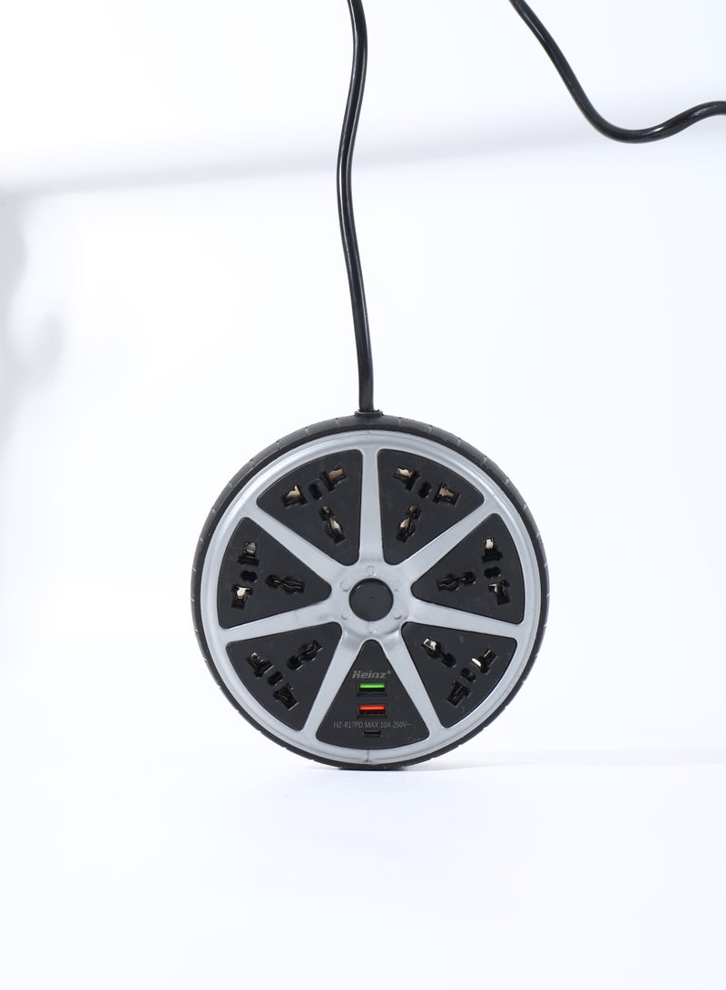 فلاي رود تمديد طاقة عالمي متعدد المقابس سلك تمديد بطول 2 متر مع واقي من التيار الزائد 6 مقابس طاقة 2 منفذ USB 1 منفذ Type-C للمنزل والمكتب باللون الأسود - Image 2