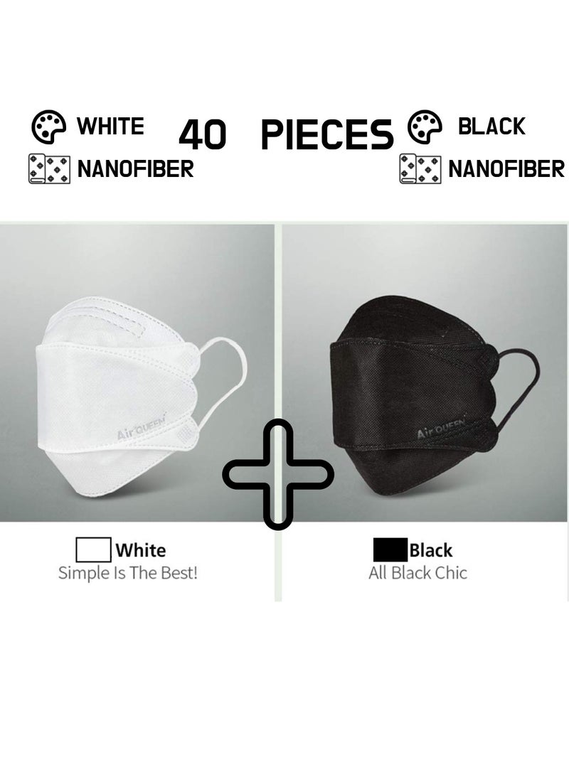 Air QUEEN Pack Of 40 Pieces Nanofiber Filter Face Mask For Adults Face Mask White And Black  - Image 2