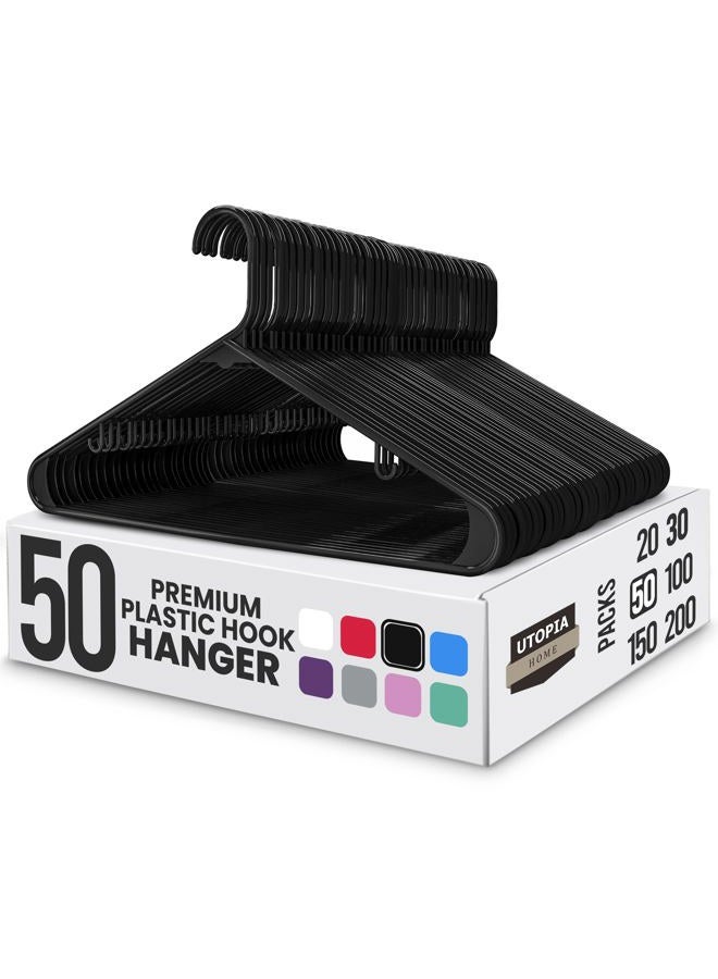 Utopia Home Plastic Hangers 50 Pack - Clothes Hanger with Hooks - Skirt Hangers - Durable & Space Saving Coat Hanger - Heavy Duty Black Hangers for Coats, Skirts, Pants, Dress, Etc. - Image 1