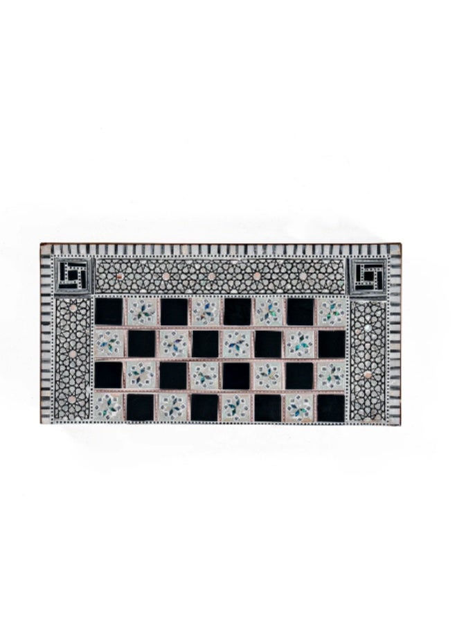 Handmade Backgammon & Chess Wooden Folding Board with Circular Shell & Mother of Pearl Inlay, Brown & White - Size 40x40 cm - Image 3