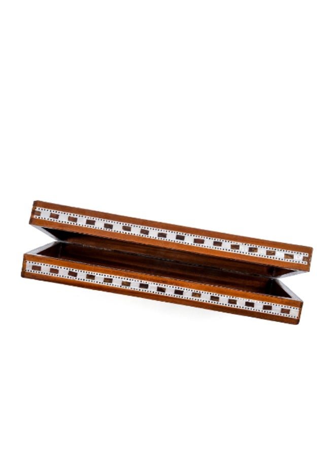 Handmade Backgammon & Chess Wooden Folding Board with Circular Shell & Mother of Pearl Inlay, Brown & White - Size 40x40 cm - Image 4