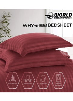 Eworld 4-Piece Luxury King Size Maroon Striped Bedding Set Includes 1 Duvet Cover (220x240cm), 1 Fitted Bed Sheet (200x200+30cm), and 2 Pillow Cases (48x74+5cm) for Ultimate Hotel-Inspired Sophistication  - Image 3