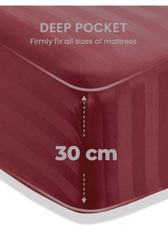 Eworld 4-Piece Luxury King Size Maroon Striped Bedding Set Includes 1 Duvet Cover (220x240cm), 1 Fitted Bed Sheet (200x200+30cm), and 2 Pillow Cases (48x74+5cm) for Ultimate Hotel-Inspired Sophistication  - Image 4