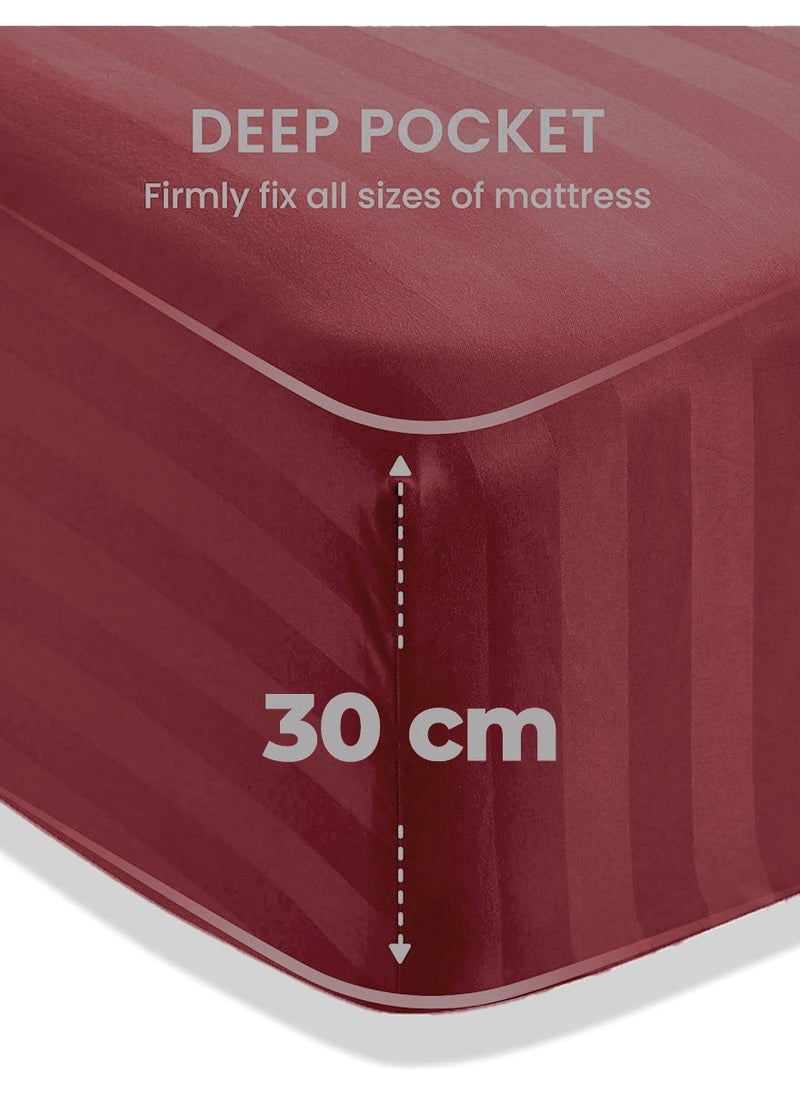 Eworld 4-Piece Luxury King Size Maroon Striped Bedding Set Includes 1 Duvet Cover (220x240cm), 1 Fitted Bed Sheet (200x200+30cm), and 2 Pillow Cases (48x74+5cm) for Ultimate Hotel-Inspired Sophistication  - Image 4