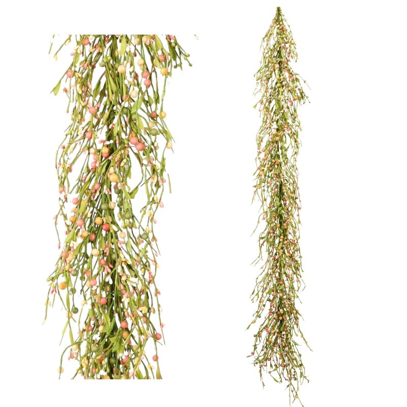 Quixem 60" Pip Berry Garland - Artificial Spring and Summer Decorative Garland with Green Purple Cream Berries, Perfect for Front Door, Mantel, Centerpiece and Table Display Seasonal DÃ©cor - Image 1
