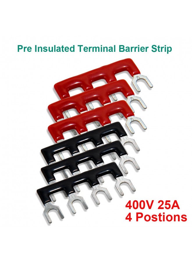 MILAPEAK MILAPEAK Terminal Block and Strip - 12pcs (6 Sets) 4 Positions Dual Row 600V 25A Screw Terminal Strip Blocks with Cover + 400V 25A 4 Positions Pre-Insulated Terminals Barrier Strip Black & Red  - Image 4