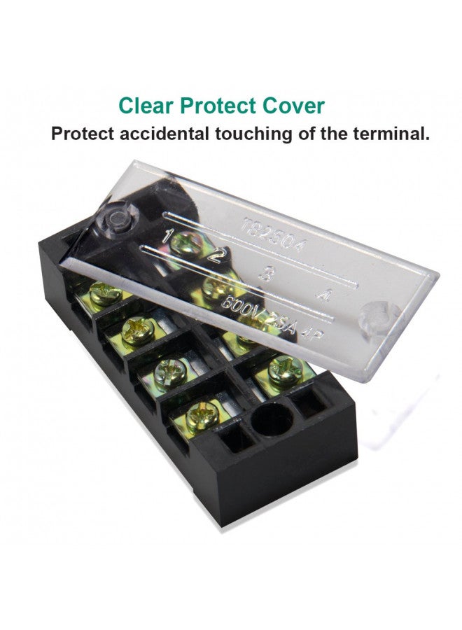 MILAPEAK MILAPEAK Terminal Block and Strip - 12pcs (6 Sets) 4 Positions Dual Row 600V 25A Screw Terminal Strip Blocks with Cover + 400V 25A 4 Positions Pre-Insulated Terminals Barrier Strip Black & Red  - Image 2