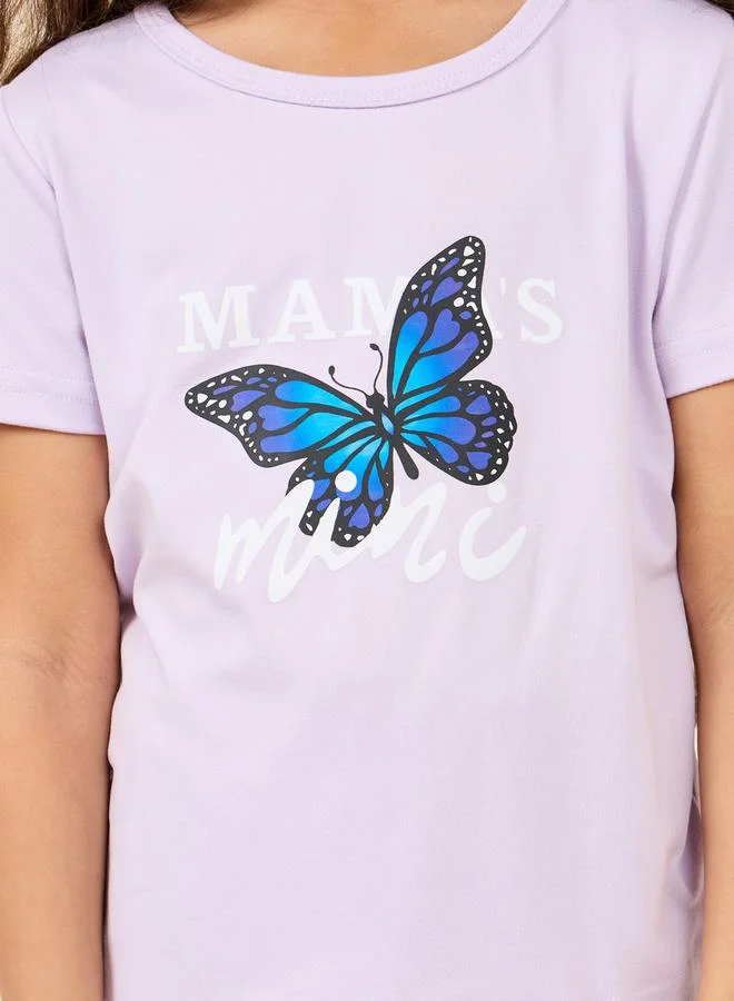 Styli Butterfly Mama's Mini Print Loose Fit T-shirt and Cycling Short Set